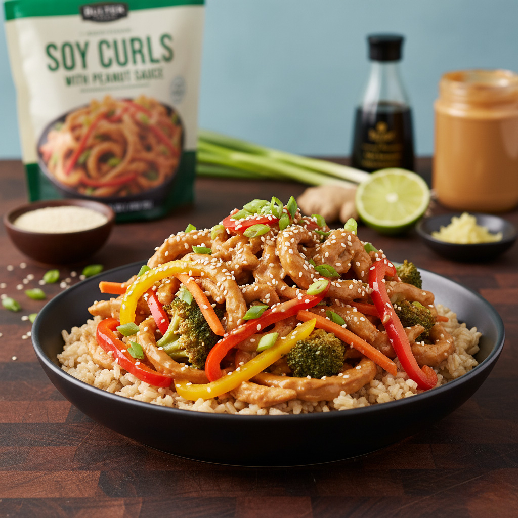 Sassy Soy Curl Scramble with Peanut Sauce
